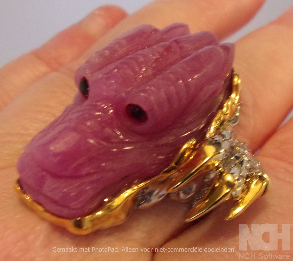 Unieke Heren ring met Robijn Draak, zilver/goud, 20 of groter, Verzenden, Heer, Nieuw