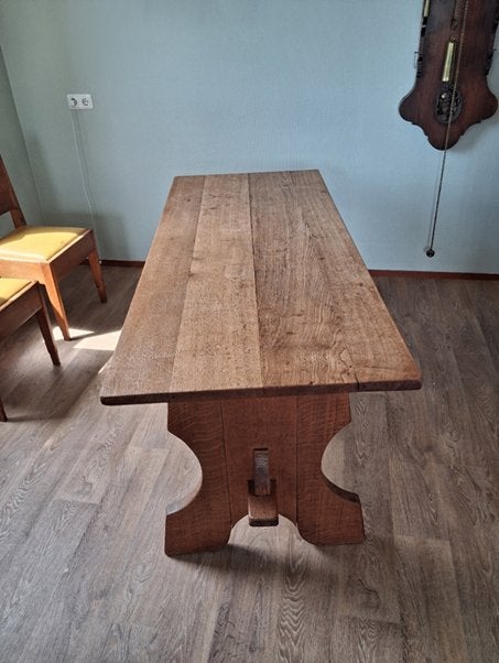 Kloostertafel eikenhout 174 x 72 x H 73 cm., Ophalen, 50 – 75, Gebruikt, Eikenhout