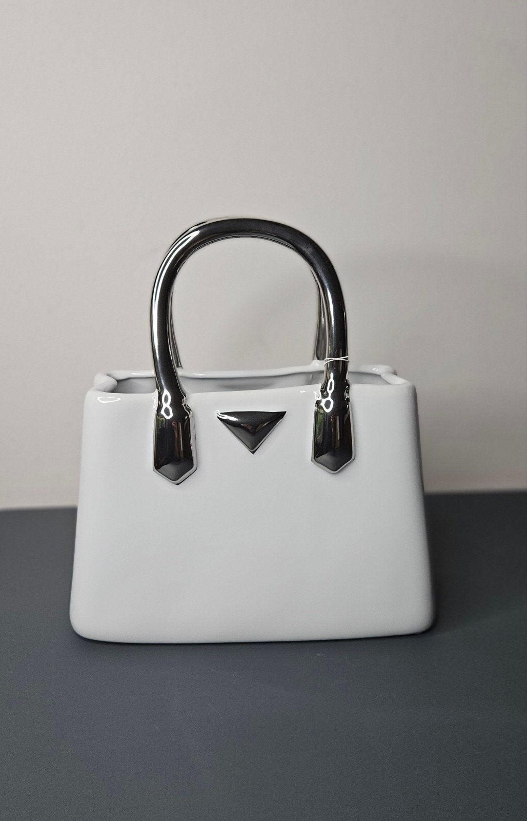 Vaas Handbag „Milano“ wit,zilver H.25.5cm, Gilde Handwerk, Export@Gildehandwerk.com, Wit, 25 cm