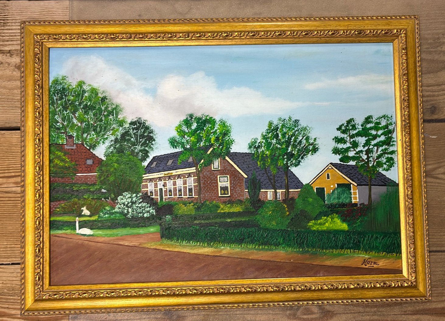 Keurig ingelijst vintage schilderij ‘Harm’ op hout, Ophalen of Verzenden