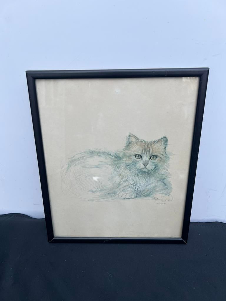 Te Koop : Tekening van Mads Stage - Poes / Kat, Antiek en Kunst, Ophalen of Verzenden