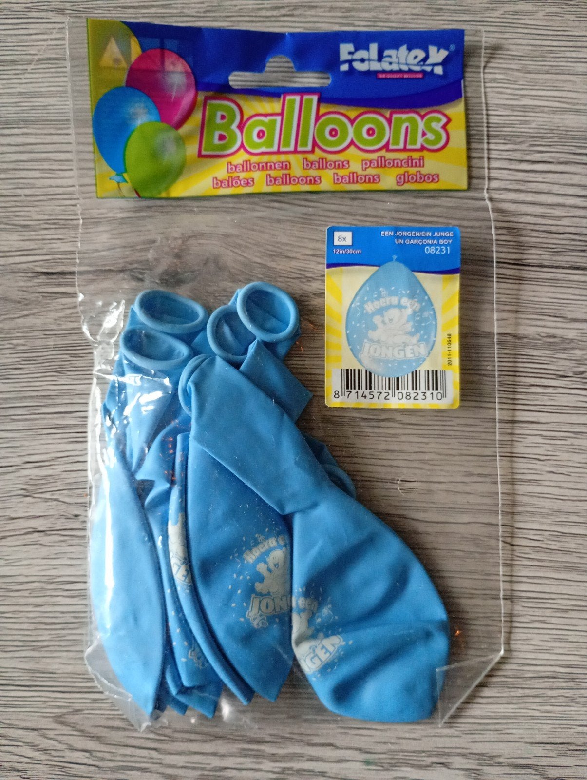 8 blauwe 'Hoera een Jongen' ballonnen, Ophalen of Verzenden, Nieuw, Versiering, Geboorte of Huwelijk
