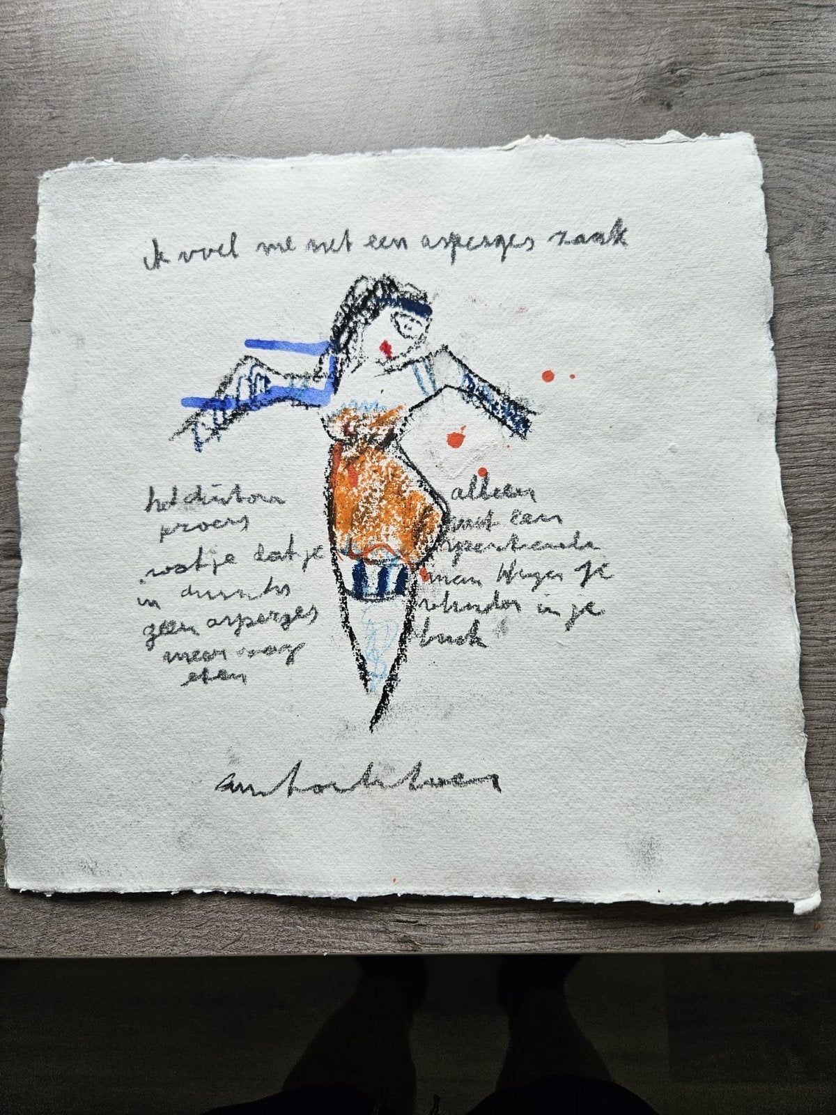 Uniek werk van Anton Heyboer - "Ik voel me met een asperges", Ophalen of Verzenden, Tekening, Gemengde techniek, Origineel