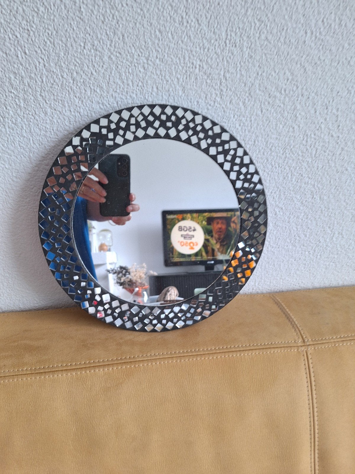 Ronde spiegel met mozaïek rand - Xenos, Ophalen, Minder dan 50 cm, Rond, Zo goed als nieuw