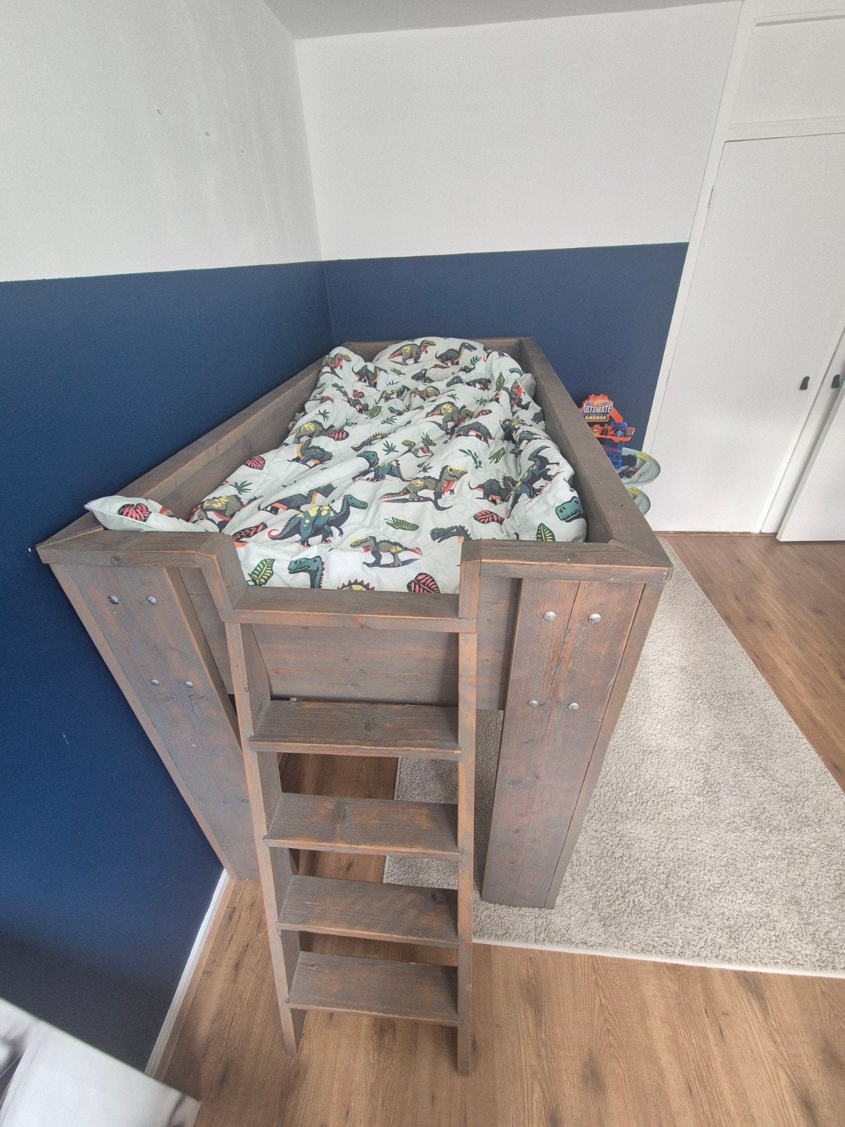 Steigerhouten kinderkamer bed en kasten, Gebruikt, 90 cm, Eenpersoons, Bruin