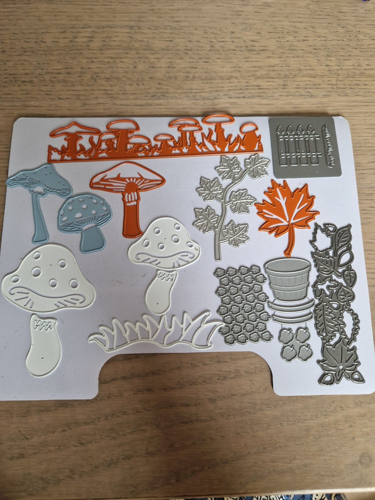Snijmallen paddestoelen, hekje, mand met appels en bladeren, Ophalen of Verzenden