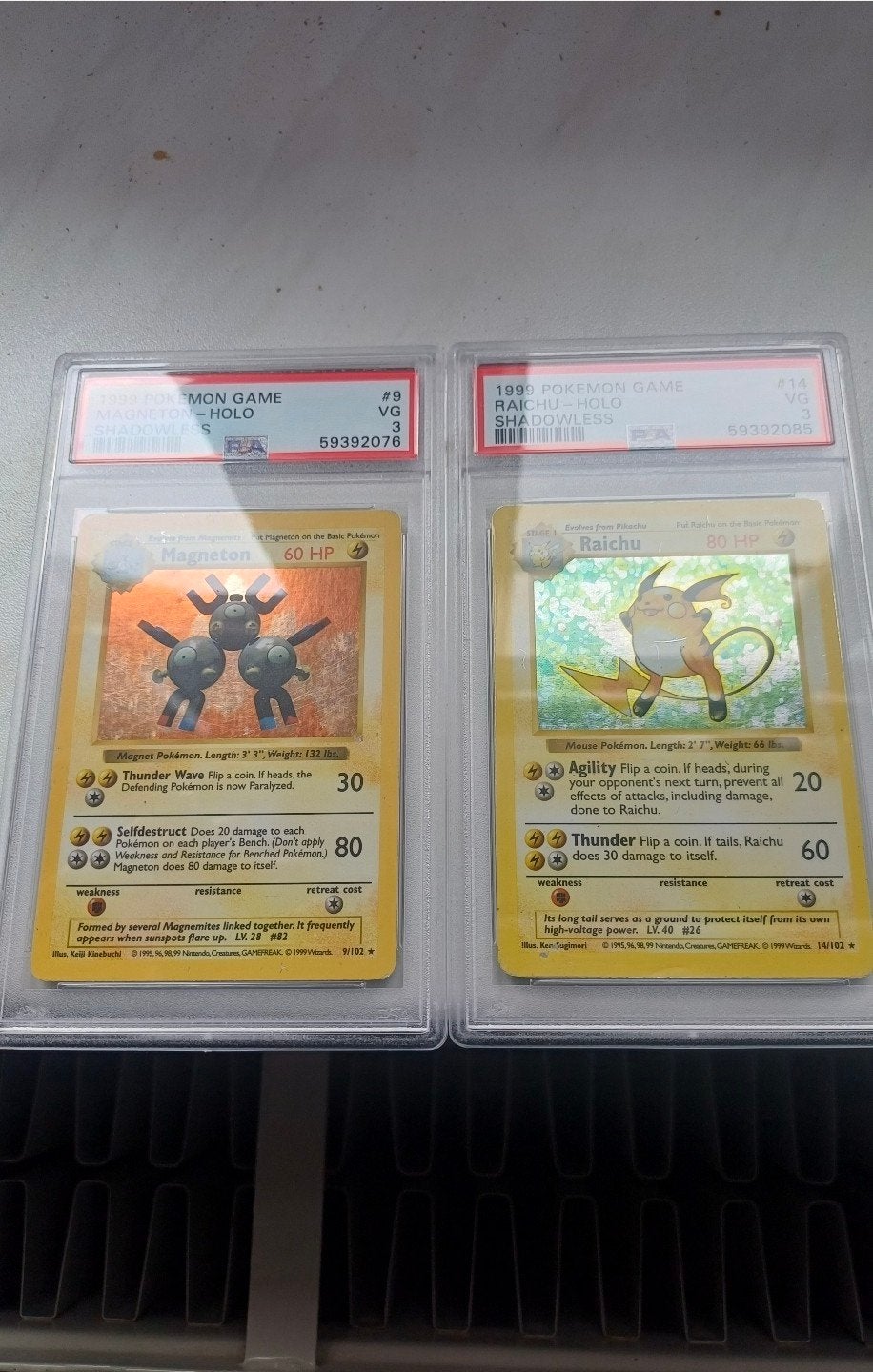 Shadowless PSA 3 Magneton + Raichu, Ophalen