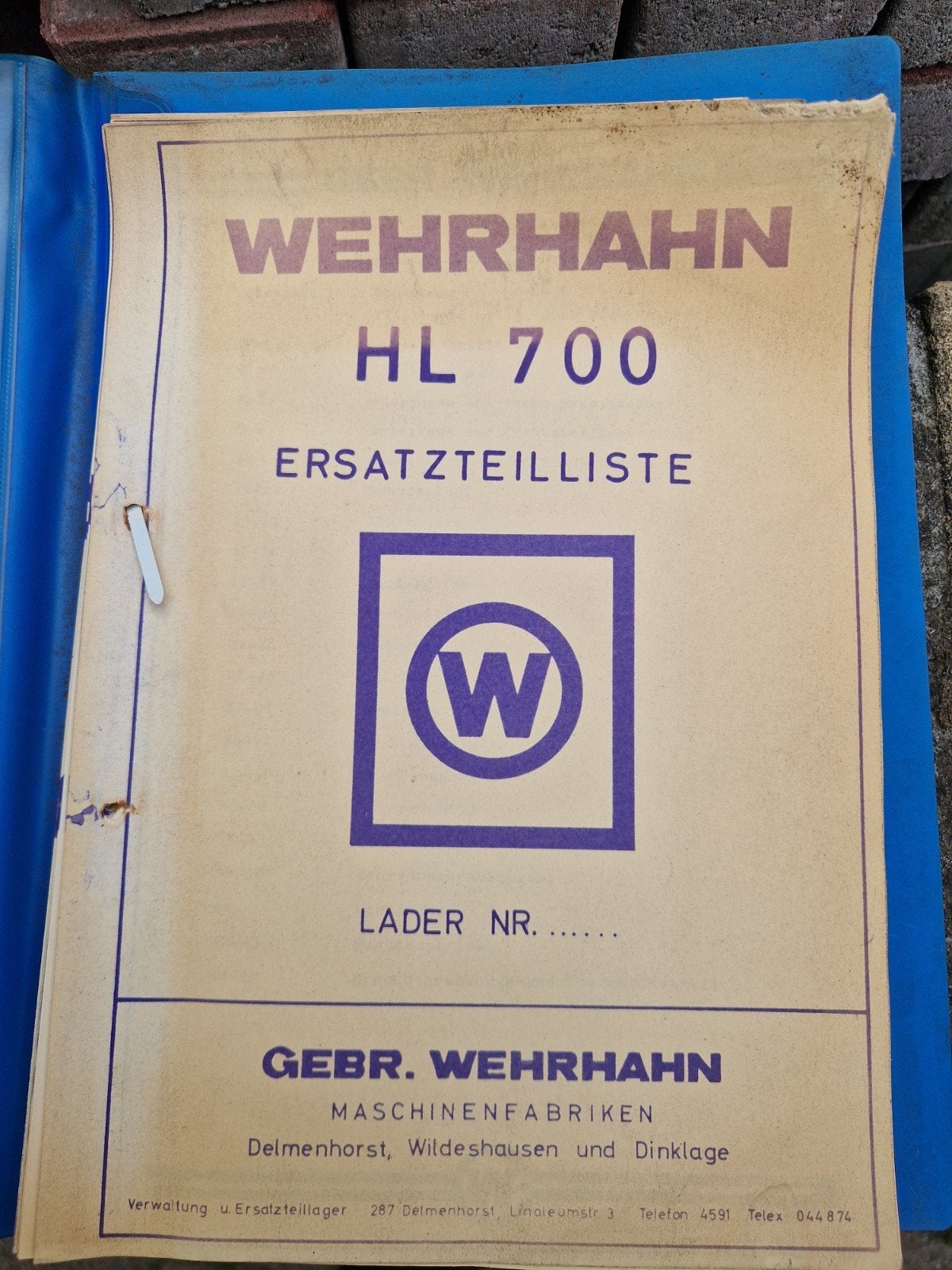 Wehrhahn HL 700 Onderdelenlijst - Origineel uit 1960, Ophalen of Verzenden