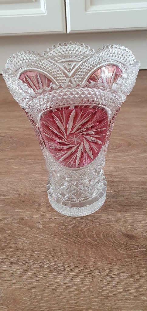 Kristallen vaas met rose motief, Antiek en Kunst, Antiek | Glas en Kristal, Ophalen of Verzenden