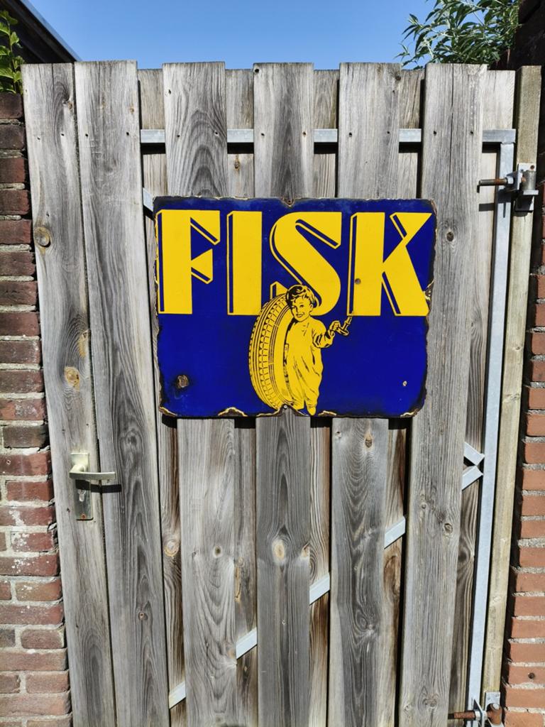 Fisk banden emaille reclamebord, Ophalen of Verzenden, Gebruikt, Reclamebord