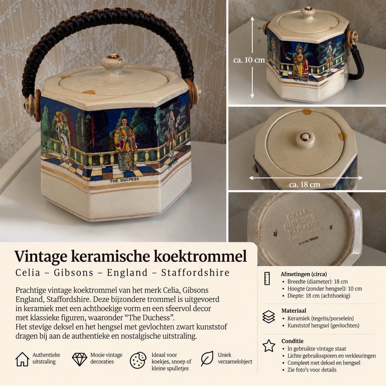 Vintage Gibsons England keramieken voorraadpot met deksel, Ophalen of Verzenden