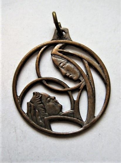 Vintage bronzen hanger Maria met Kind. Italy (8043), Ophalen, Sieraad, Christendom | Katholiek