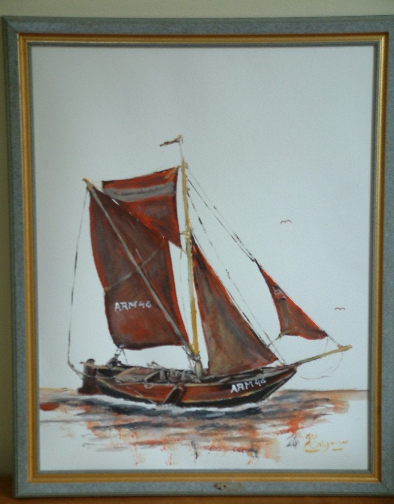 hoogaars oude visserij op de zeil   Arnemuiden Jac  Caljouw, Ophalen of Verzenden, Klassiek, Papier, Maritiem / water