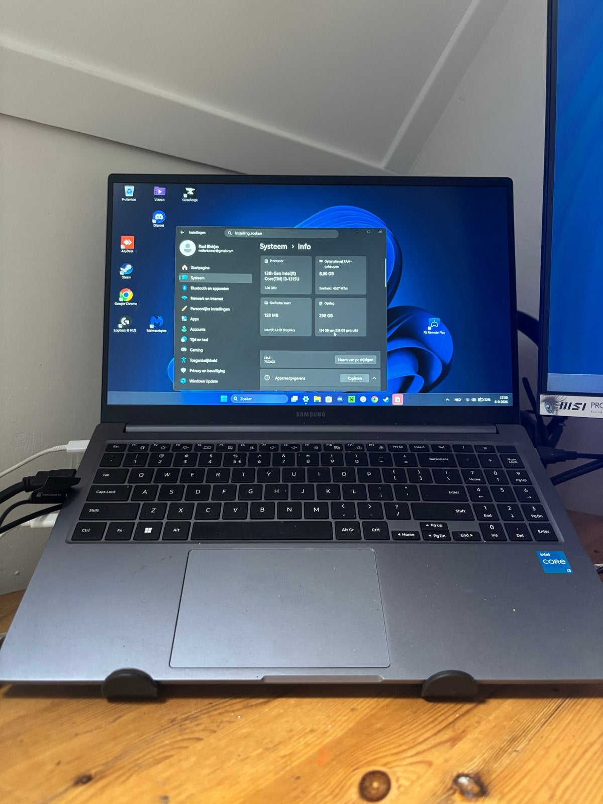 Samsung Laptop i5 11e Gen, 8GB RAM, 256GB SSD, Windows 11, Ophalen, Gebruikt, 8 GB, SSD