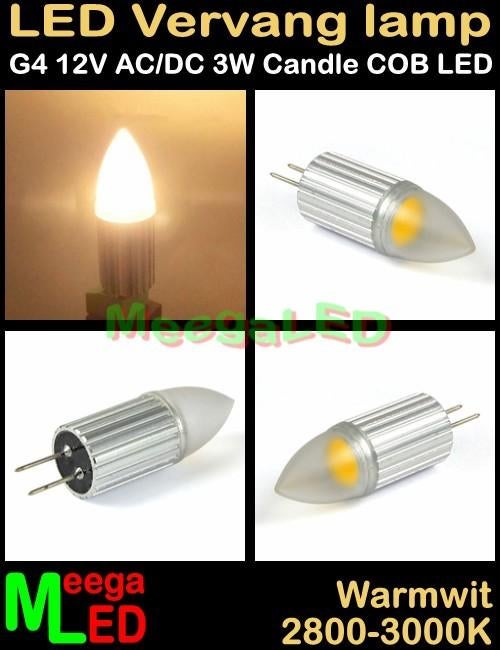 G4 LEDspot LEDlamp kaars met 3W COB LED - Warmwit - 2800k, Led-lamp, Minder dan 30 watt, Nieuw, Bipin of Steekvoet