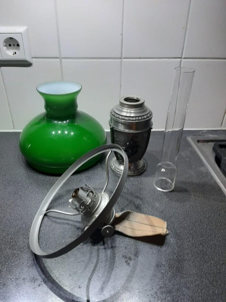 olie lamp groen tinne, Ophalen