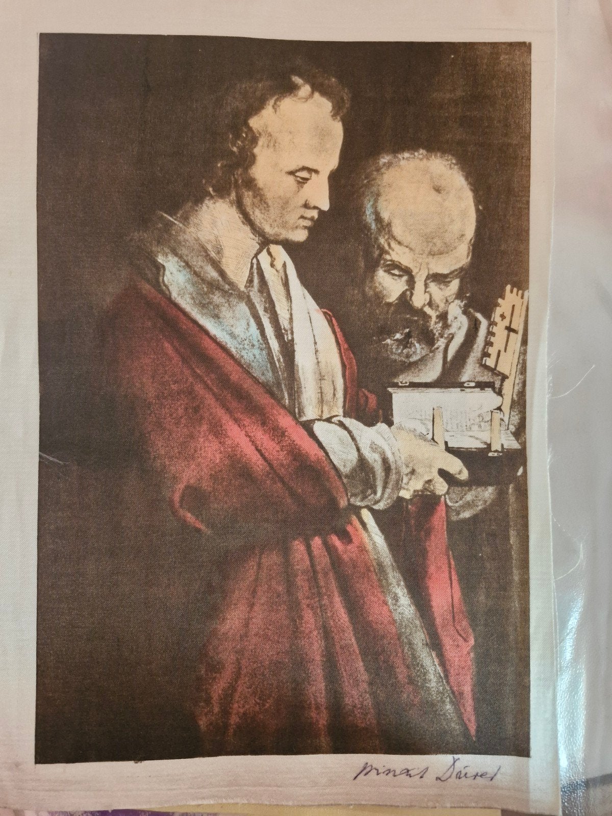 2 apostelen prent gedrukt op zijde 33x23, Antiek en Kunst, Ophalen