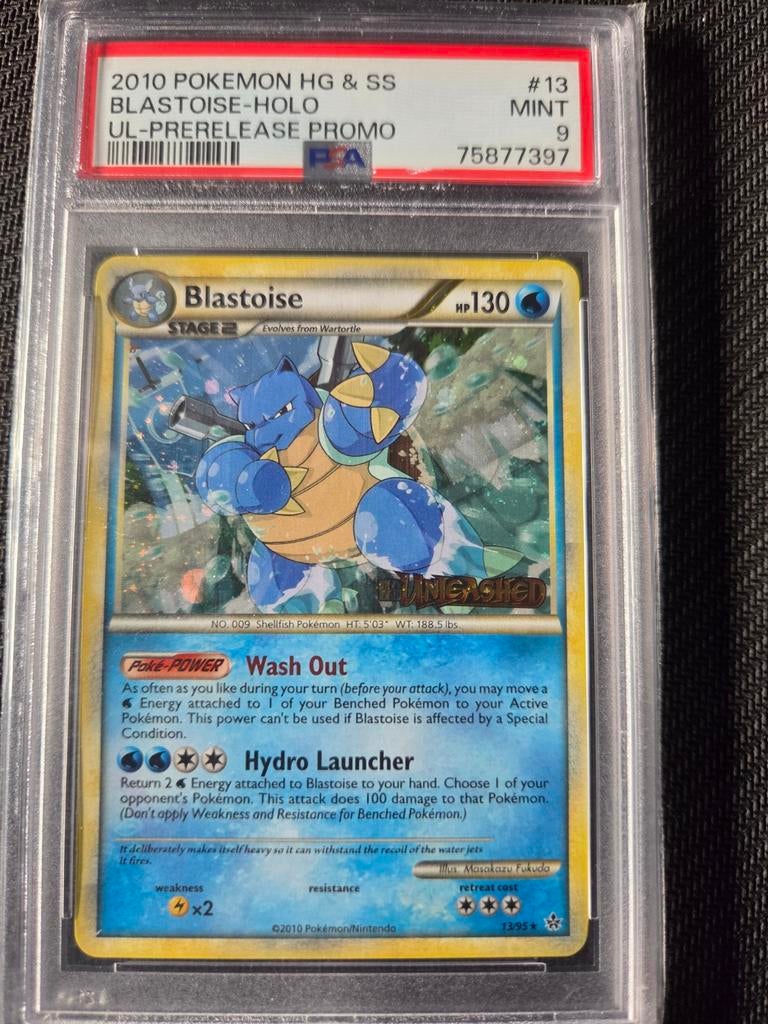 HG & SS 2010 , Blastoise Holo Prerelease Promo, Hobby en Vrije tijd, Verzamelkaartspellen | Pokémon, Ophalen of Verzenden, Zo goed als nieuw