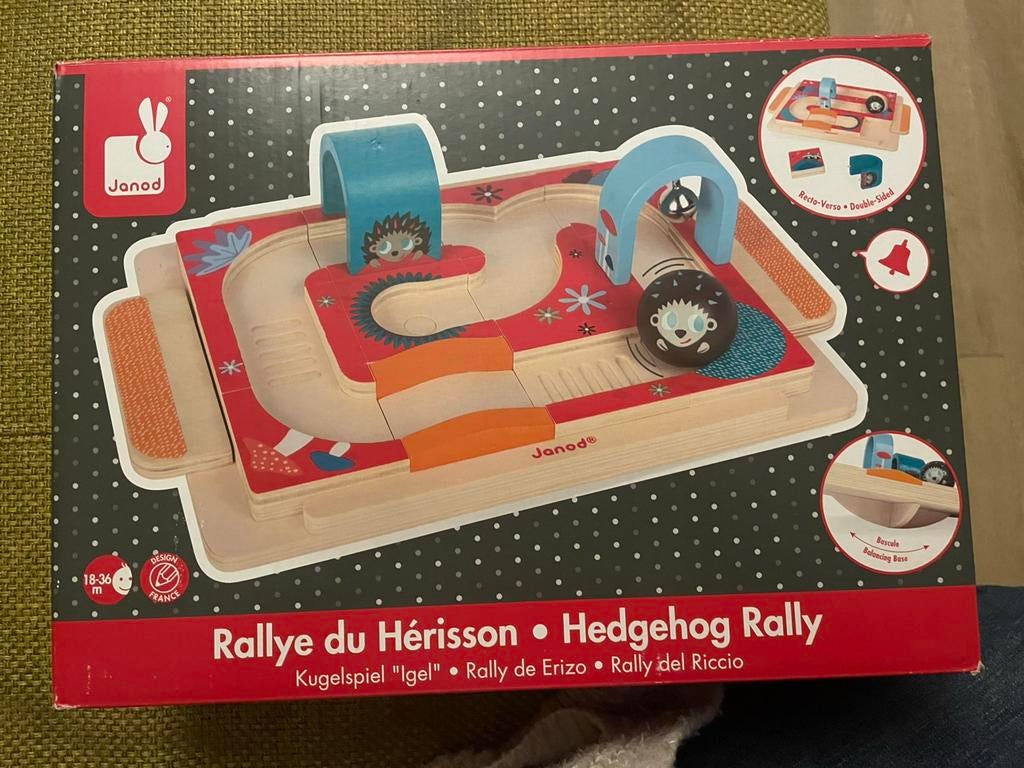 Janod egelrally houten speelgoed, Kinderen en Baby's, Speelgoed | Houten speelgoed, Zo goed als nieuw, Overige typen, Ophalen of Verzenden