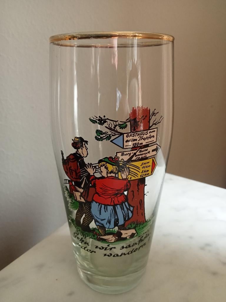 BIERGLAS Gehn wir saufen oder wandern?, Verzamelen, Biermerken, Zo goed als nieuw, Glas of Glazen, Overige merken, Ophalen of Verzenden