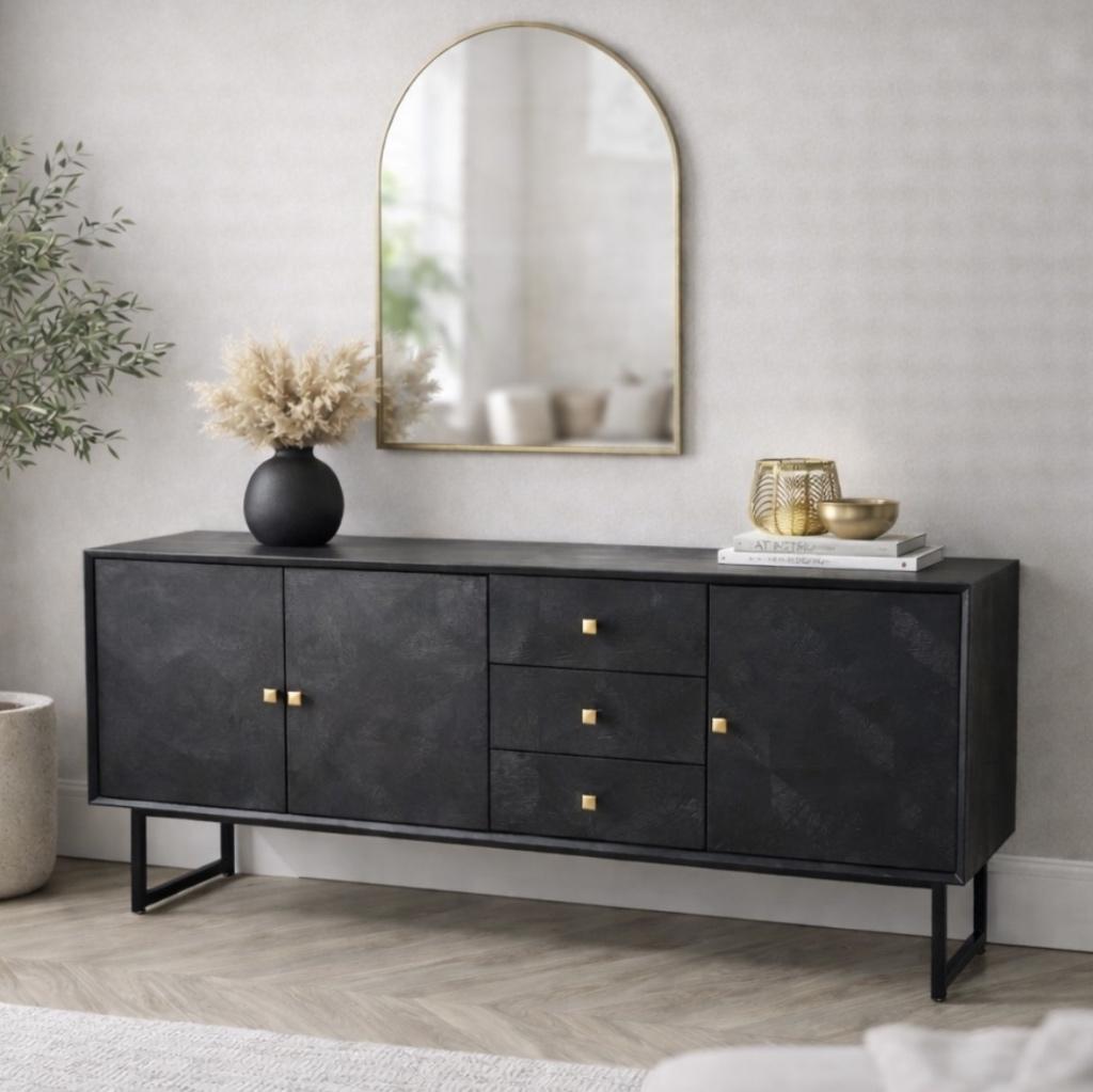Magazijn Leegverkoop Dressoir mangohout zwart visgraat metal