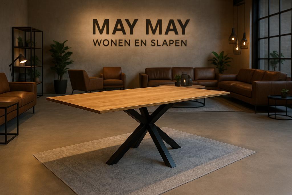 Eettafel rechthoekig vlak blad Mango 220 Direct/Leverbaar, Huis en Inrichting, Overige houtsoorten, #Eettafel#Verjongd#Deens#Mango#Vlak#Kruispoot