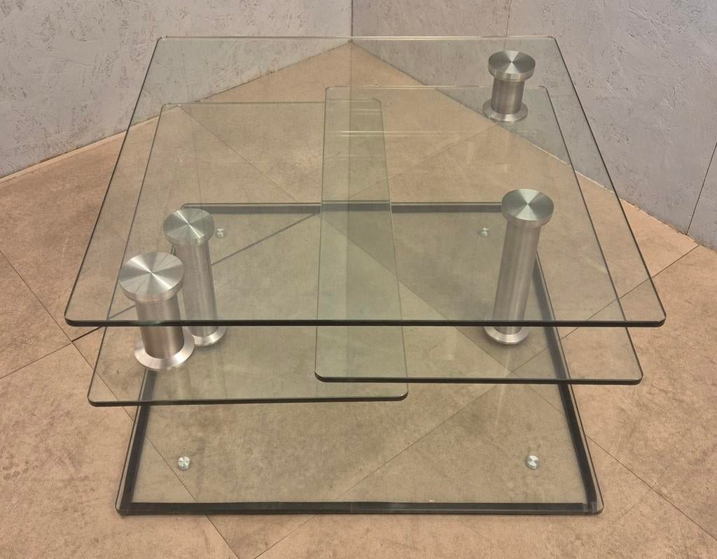 Luxe design glazen salontafel – 3 niveaus – zeer nette staat, Ophalen, 50 tot 100 cm, 50 tot 100 cm, Modernistisch Design