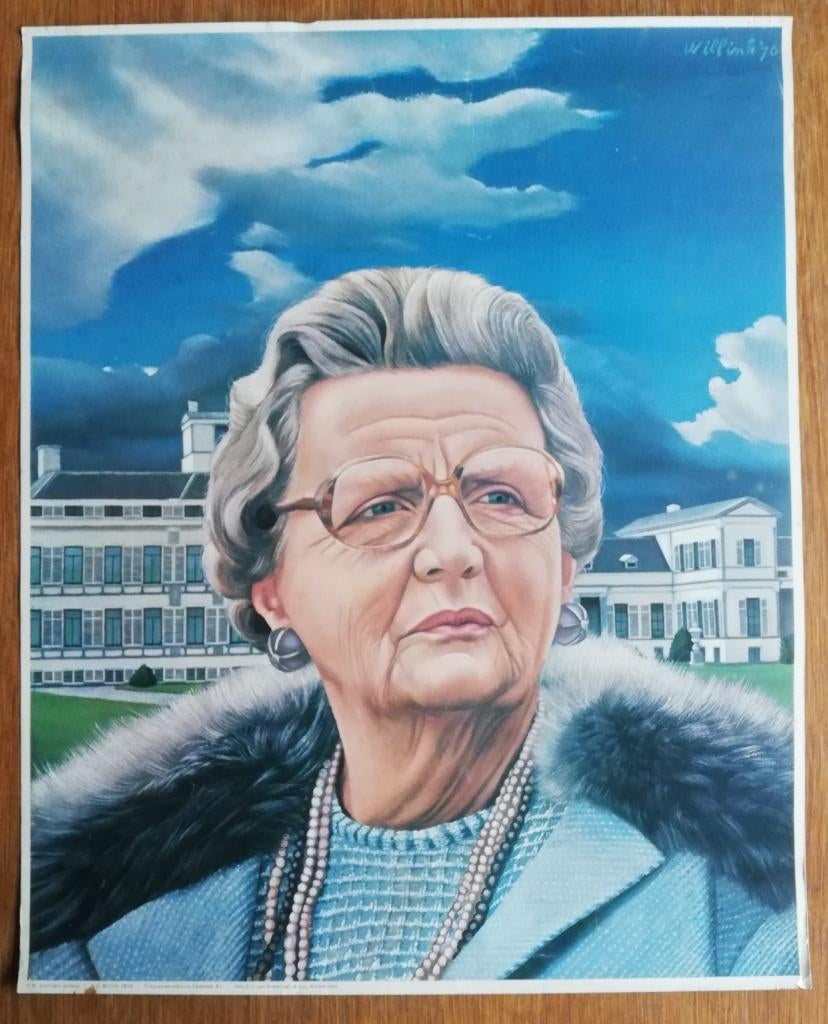 Poster H.M. koningin Juliana - A.C. Willink 1976, Verzamelen, Ophalen of Verzenden, Gebruikt, Kaart, Foto of Prent
