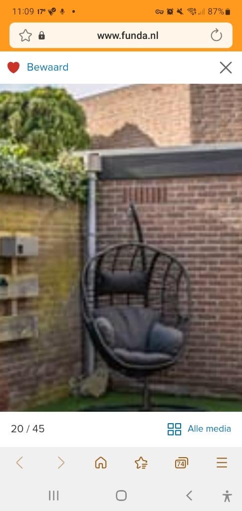 Schommelstoel druppelstoel/ buiten met kussens, Tuin en Terras, Ophalen, Gebruikt, Kunststof