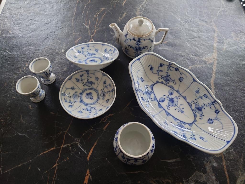 Antiek servies blauw-wit, Meissen-stijl (Rn / Rauenstein?), Ophalen of Verzenden
