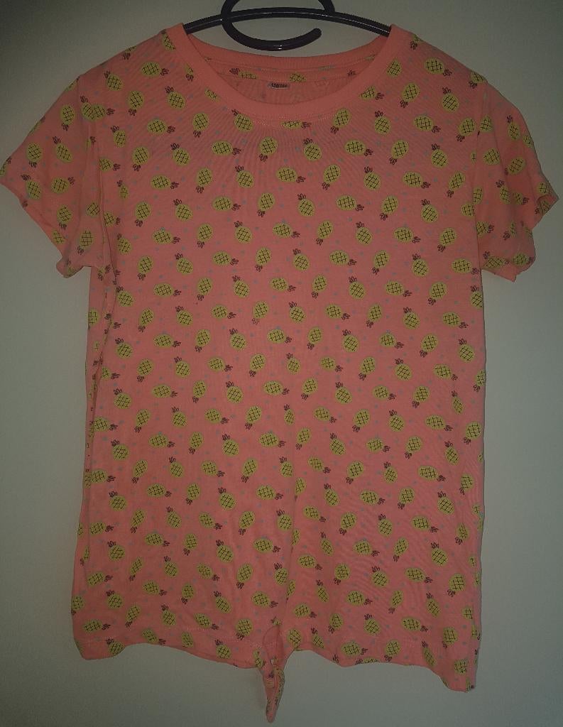 Shirt zalm roze kleine afbeeldingen Ananas maat 158 / 164, Ophalen of Verzenden, Gebruikt, Meisje, Shirt of Longsleeve