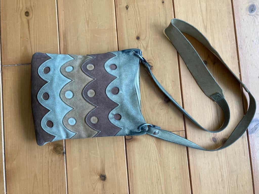 Vintage jaren 70 leren schoudertas met rits, Ophalen of Verzenden, Gebruikt, Bruin, Schoudertasje