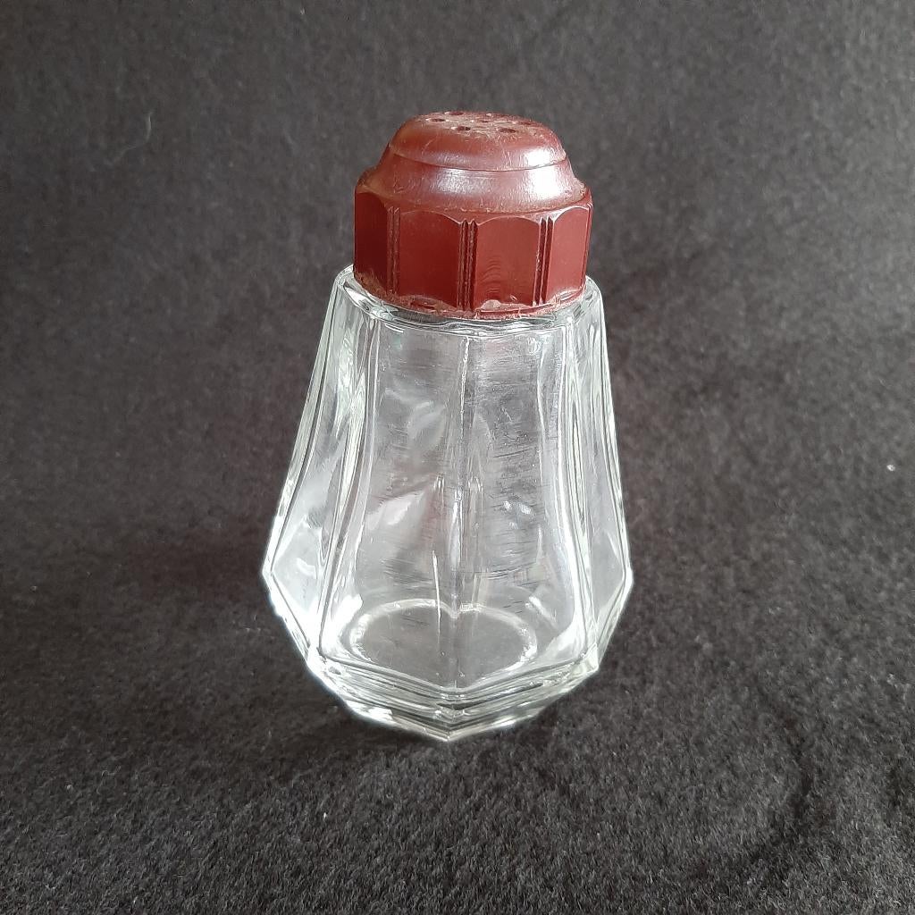 Zoutvaatje / strooivaat glas met dop bakeliet, Antiek en Kunst, Ophalen