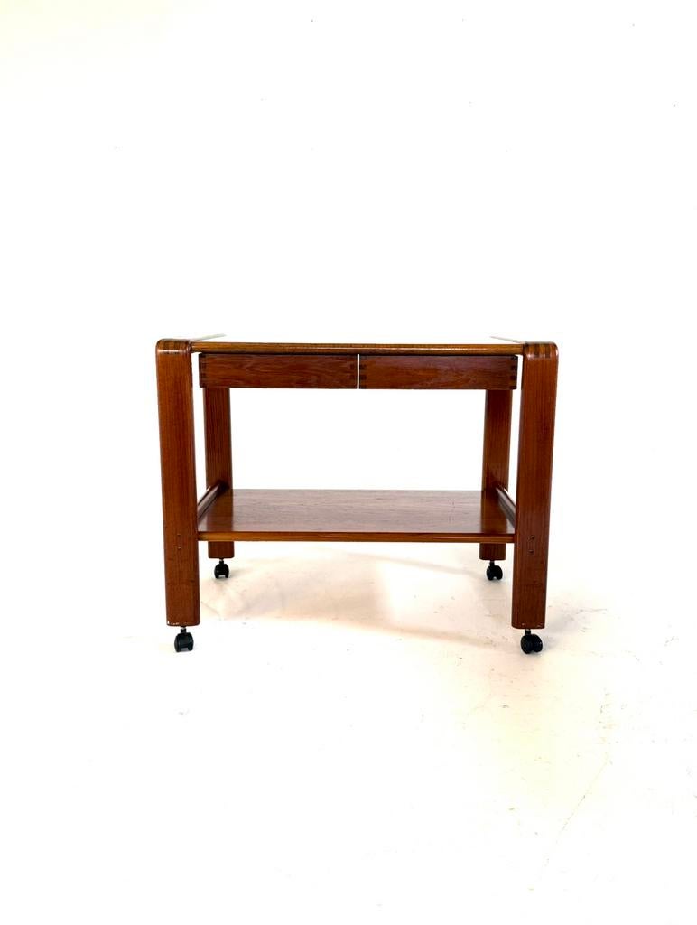 Vintage Deense teakhouten TV-kast ‘70, Teakhout, 50 tot 100 cm, Vintage retro buisframe design rotan webbing papercord deens, Ophalen of Verzenden