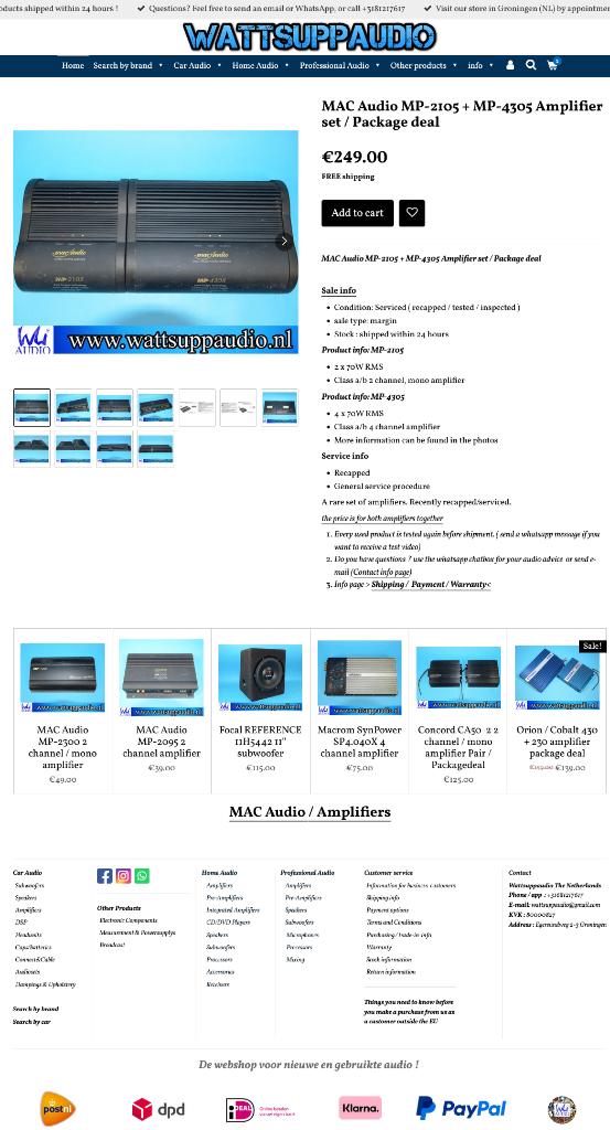 MAC Audio MP-2105 + MP-4305 versterker set / Package Deal, Auto diversen, Autospeakers, Gebruikt, ., Ophalen of Verzenden, .
