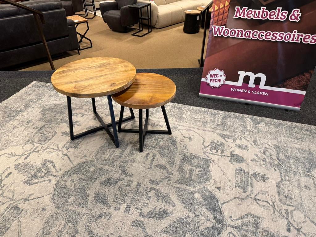 Salontafel set 2-Delig Puca Mango Direct/Leverbaar E-7239, Minder dan 50 cm, Rond, Nieuw, Minder dan 50 cm