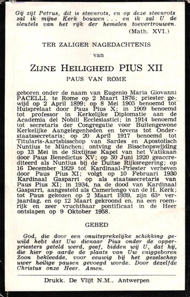 Paus Pius XII 1876-1958, Ophalen of Verzenden