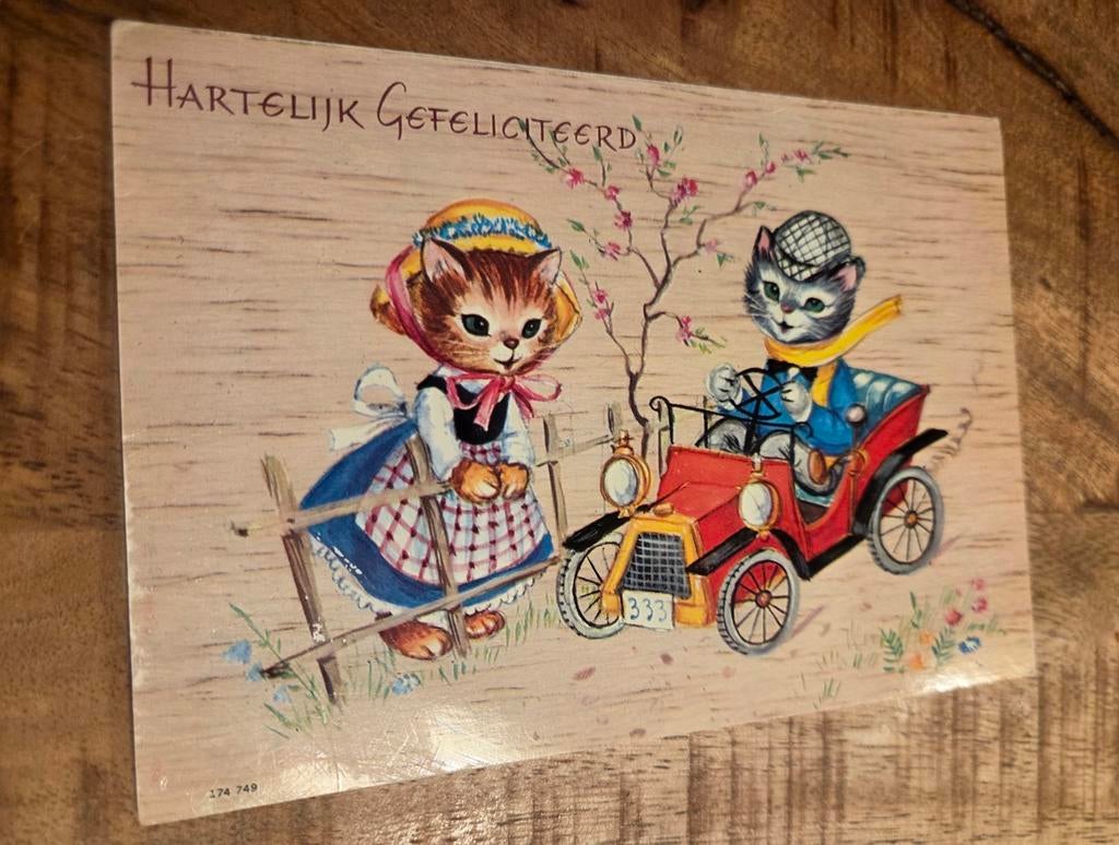 Aangeklede poezen met mooie auto, Verzenden, 1940 tot 1960, Ongelopen, Kinderen