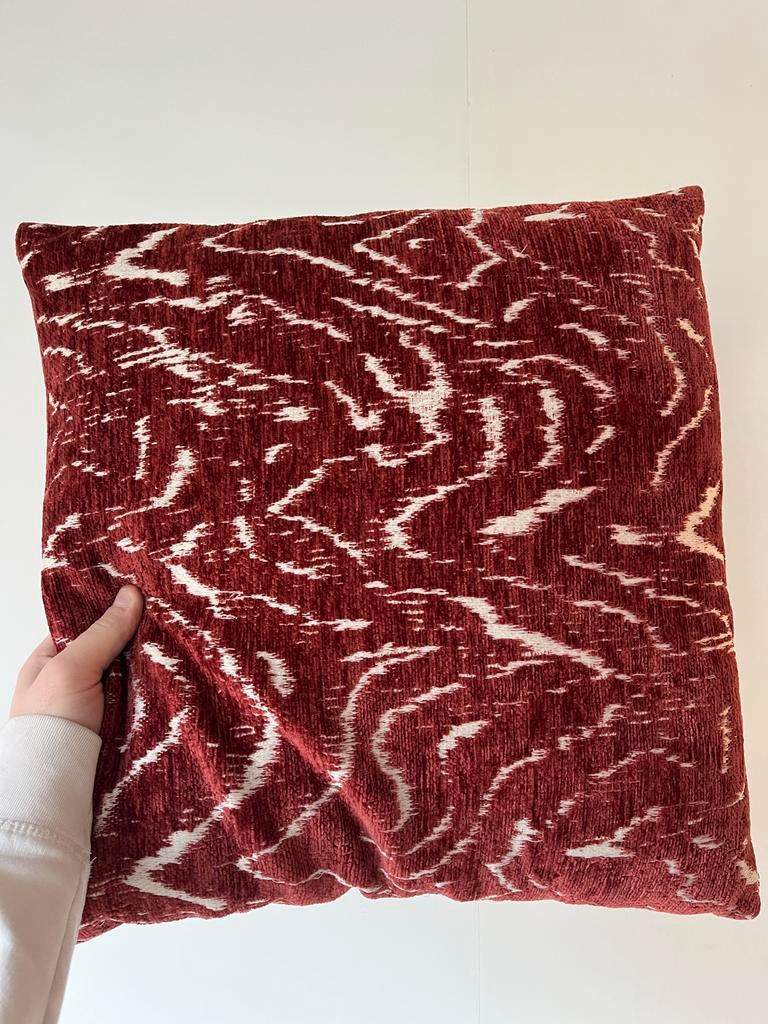 Sierkussens bordeaux met print (2), Ophalen, Zo goed als nieuw, Rood, Vierkant