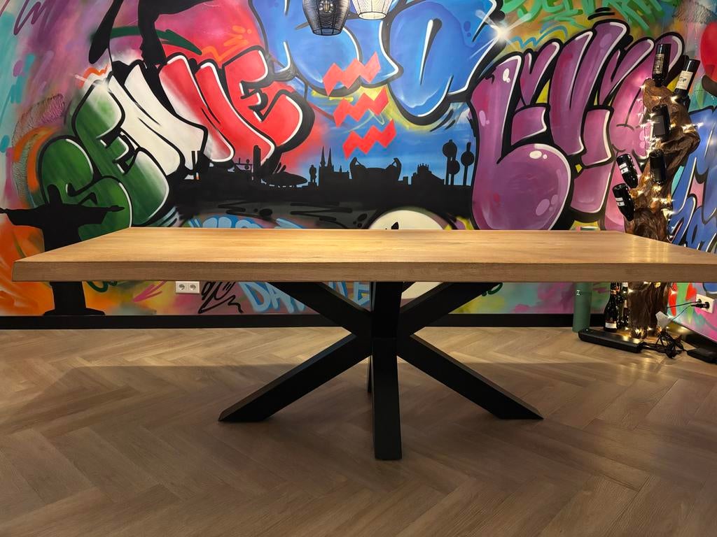 Eiken eettafel met spinpoot, Huis en Inrichting, Tafels | Eettafels, Ophalen, Eikenhout, 200 cm of meer, 50 tot 100 cm