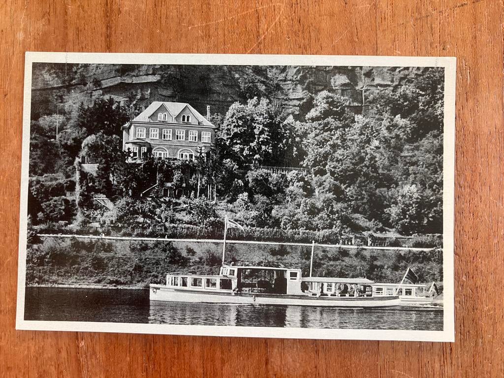 Salonboot op de Moezel bij Schloss-Kaffee, Trier - Pallien, Ophalen of Verzenden, 1920 tot 1940, Ongelopen, Duitsland