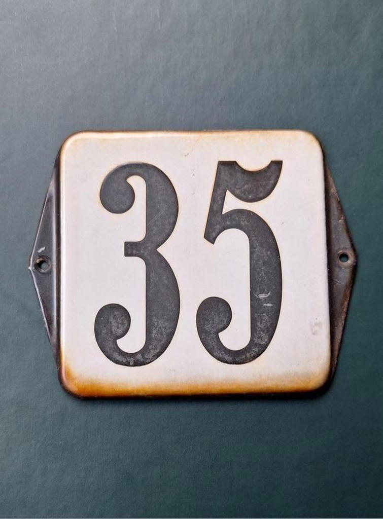 Emaille huisnummer bordje 35, Ophalen of Verzenden