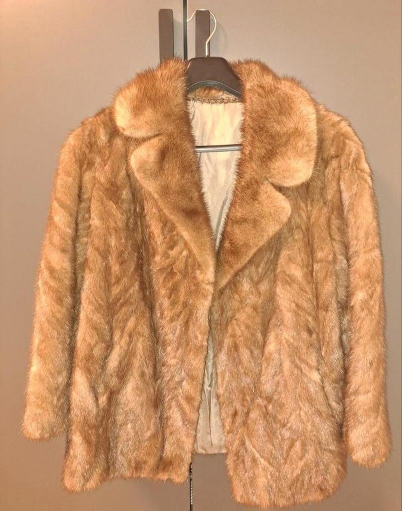Vintage Bruine Bontjas, Vintage, Ophalen, Gedragen, Maat 38/40 (M)