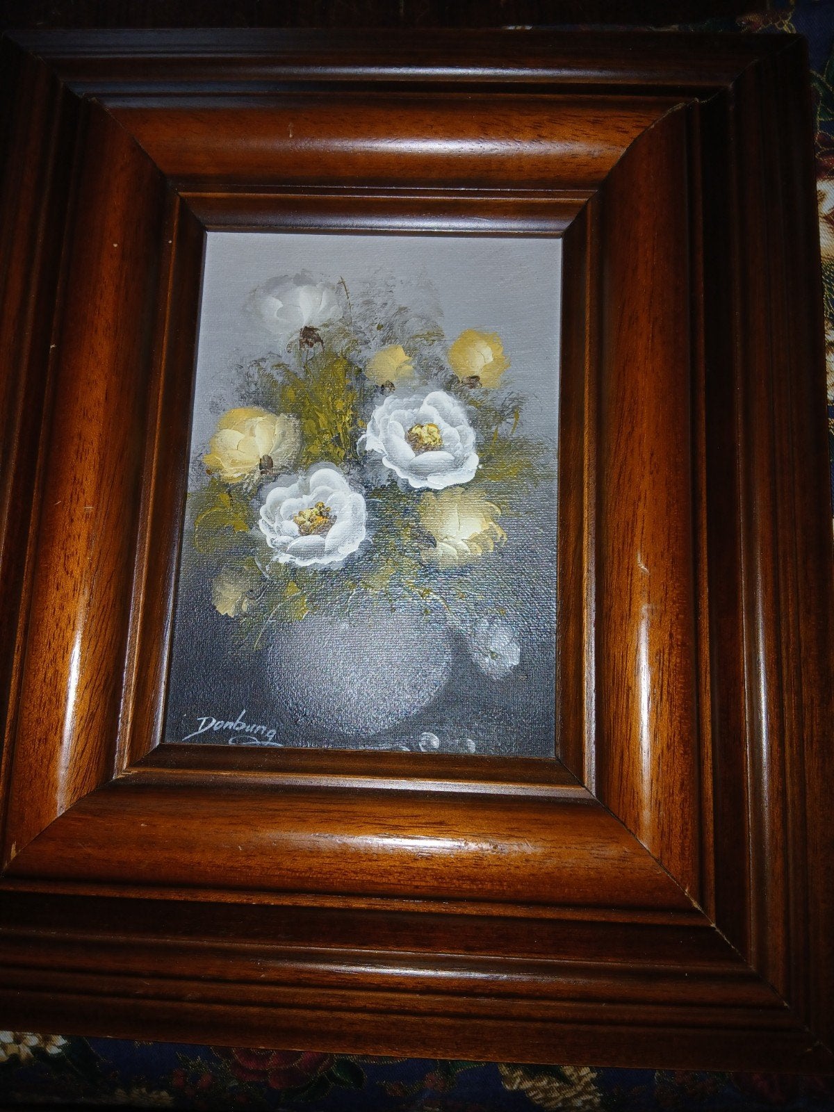 Schilderij bloemenstilleven, gesigneerd Donburg, Antiek en Kunst, Kunst | Schilderijen | Klassiek, Bloemen, Realistisch, Overige ondergronden