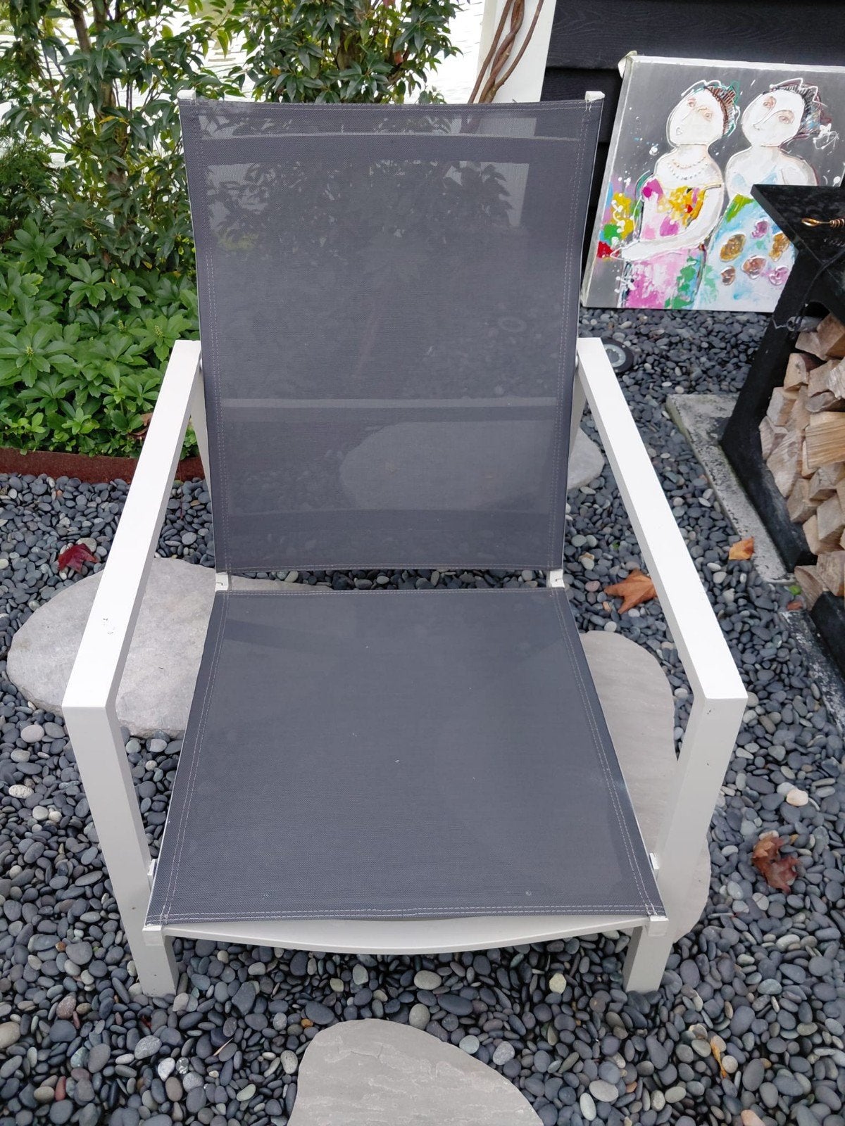 Tuinstoel wit aluminium met grijs textileen, Tuin en Terras, Ophalen, Zo goed als nieuw, Aluminium