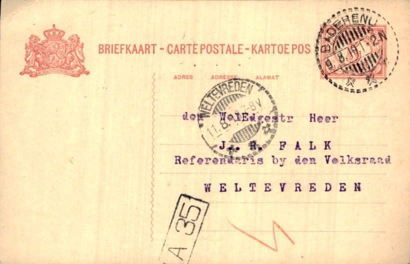 Nederlands Indië - Baoerenu - 1919 - Pensioenverhoging, Verzenden, Briefkaart