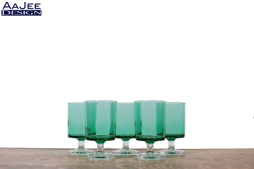 Luminarc – Cavelier – Set van 5 – Groot glas – Groene kelk, Ophalen of Verzenden, Zo goed als nieuw, Overige typen
