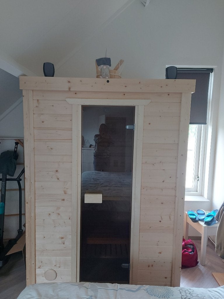 Te koop:kleine binnensauna, Ophalen, Zo goed als nieuw, Fins of Traditioneel, Complete sauna