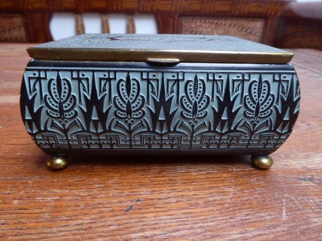 Vintage koperen doosje met mooie decoratie, Ophalen of Verzenden