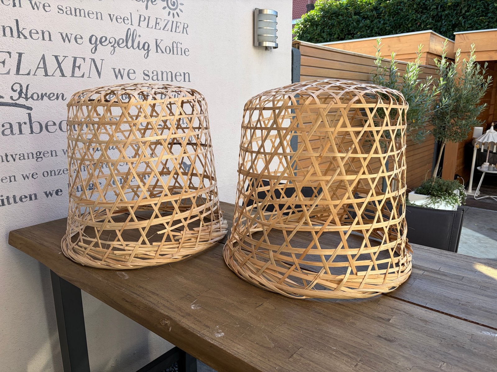 Set van 2 rieten lampenkappen - landelijk/bohemian stijl, Bohemian, Gebruikt, Natuurlijk materiaal, Beige